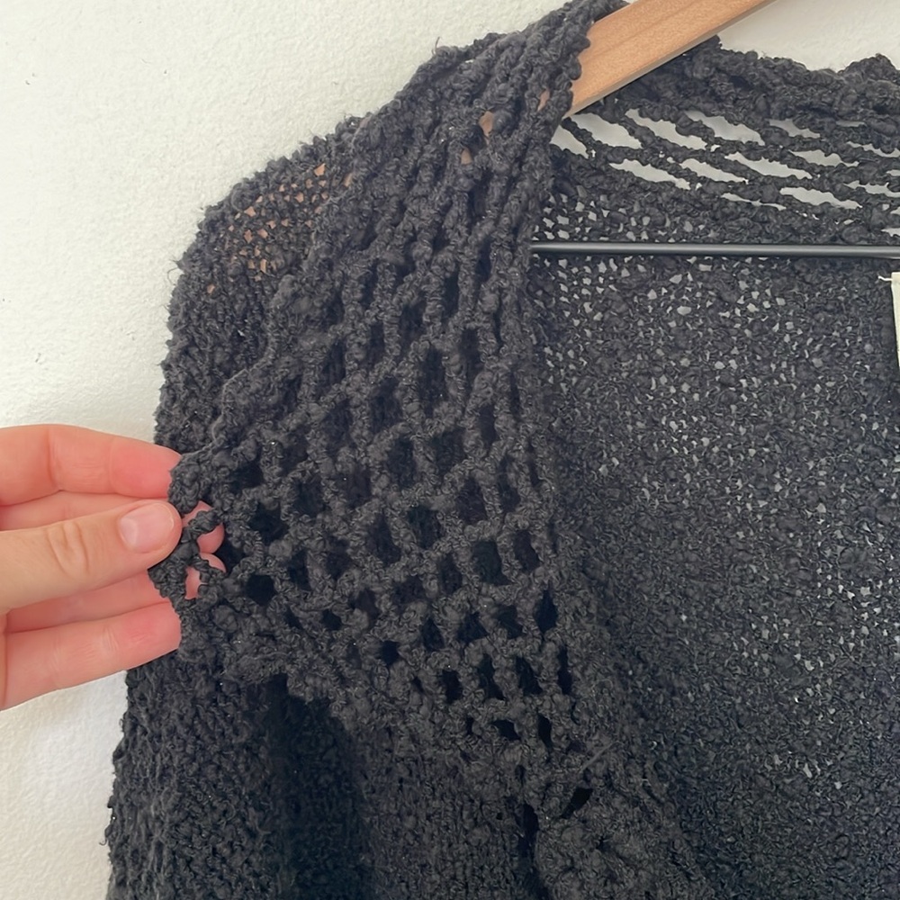 Carraig Donn | Irish Linen Cotton Hand Knit Boucle Crochet Lace Cardigan Large - Picture 7 of 15